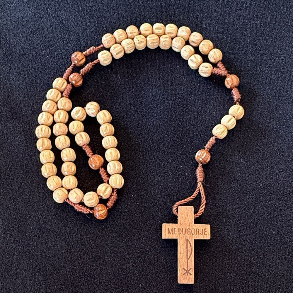 Wooden Medugorje Rosary Beads with Cross